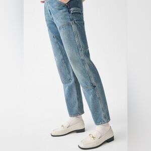 LARROUDE ecru/cream leather loafers with brass detailing, size 9